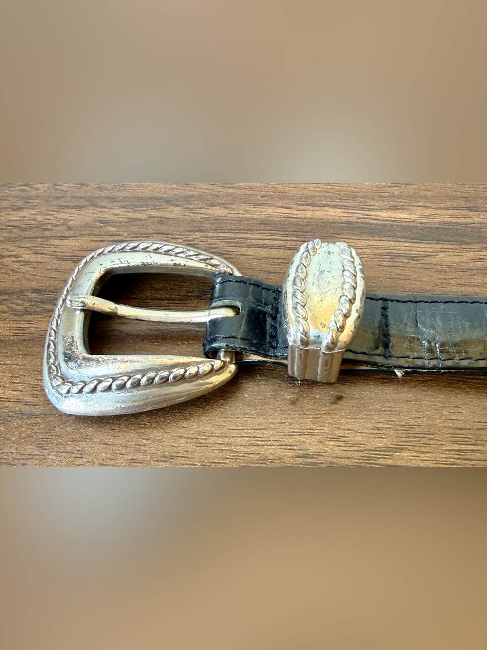 Vintage Safari Western-Style Women's Black Leather Belt with Silver-Tone Buckle - Picture 8 of 15